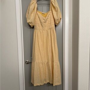 Yellow Puff-Sleeve Midi Dress Abercrombie & Fitch
